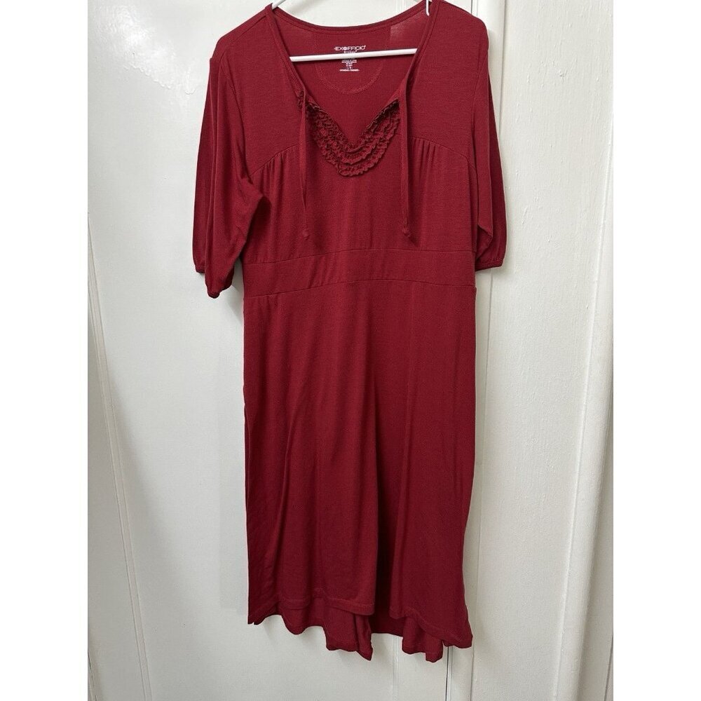 ExOfficio‎ DriRelease Red Knit Travel Dress sz Large Midi Jersey Knit Hiking